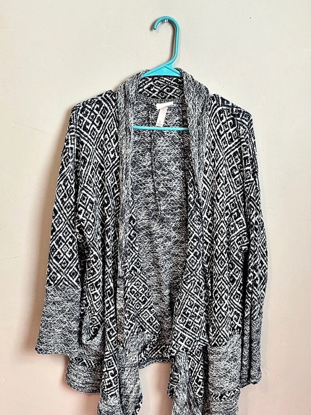 Knox Rose Geometric Print Open Front Cardigan Black & White Large